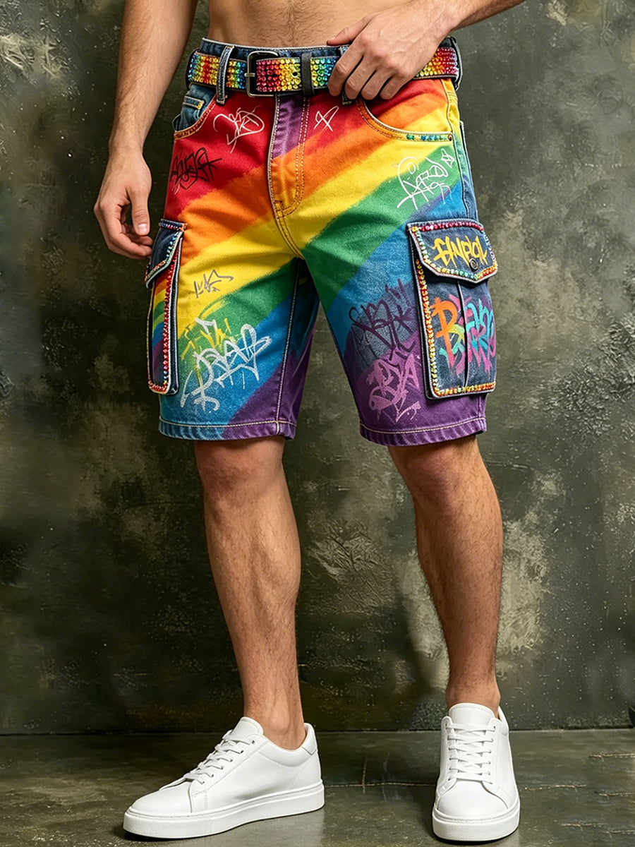 Men's Retro Rainbow Pattern Printed Casual Work Pants